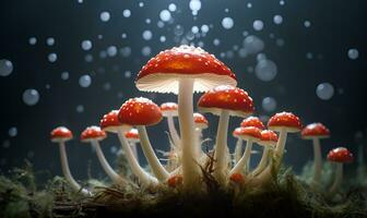 amanite champignons dans la nature numérique art, ai génératif photo