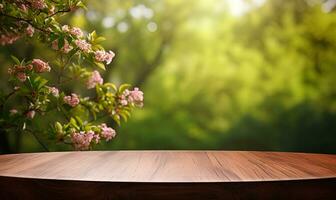 en bois table avec Naturel Contexte copie espace, ai génératif photo