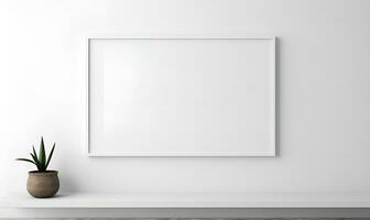 minimaliste blanc maison intérieur avec grand, plaine blanc mur cadres, ai génératif photo