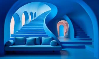 moderne bleu futuriste maison intérieur, ai génératif photo