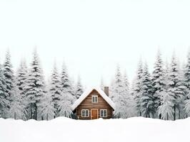 triangulaire cabine dans hiver neigeux forêt, ai génératif photo