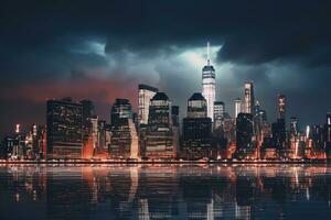 Nouveau york ville horizon à nuit ,génératif ai photo