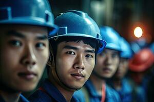 asiatique ingénieurs plein compétence qualité il pleut dans industrie usine ,génératif ai . photo