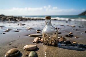 déchets dans le océan ,jeter bouteille ,génératif ai photo