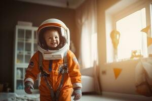 content enfant en jouant espace costume à en plein air ,génératif ai. photo