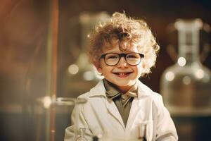 content enfant en jouant scientifique à intérieur ,génératif ai. photo