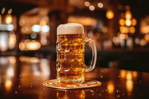 Bière dans grand verre dans local bar sur oktoberfest ,copie espace ,génératif ai photo