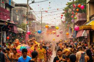 Songkran l'eau Festival Thaïlande,génératif ai photo