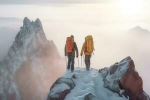 couple grimpeurs montée le montagnes dans hiver ,génératif ai photo