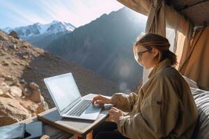 une numérique nomade travail sur le aller .génératif ai. photo