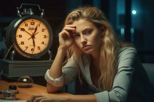 free-lance femme stressé , malheureux triste ,génératif ai. photo