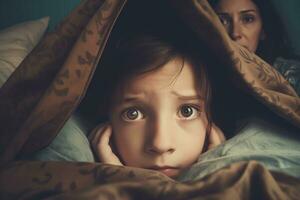 malheureux enfant ayant problèmes papa et maman ,génératif ai. photo