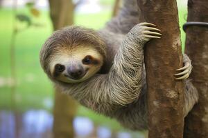 bébé la paresse dans arbre dans costa rica. génératif ai photo