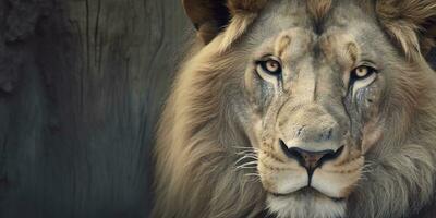 proche en haut de un africain lion. génératif ai photo