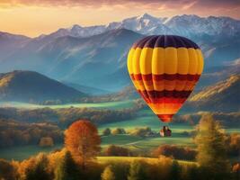 coloré chaud air ballon en volant plus de Montagne ai généré photo