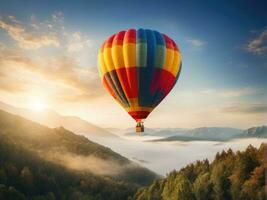 coloré chaud air ballon en volant plus de Montagne ai généré photo