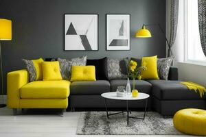 moderne vivant pièce conception avec confortable canapé et élégant décoration. ai génératif pro photo