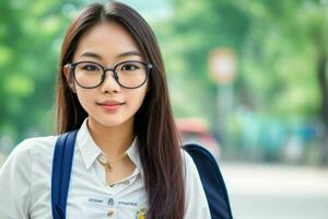 branché étudiant femme portant lunettes lunettes. ai génératif pro photo