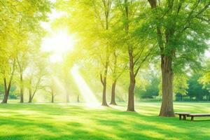 magnifique paysage parc avec des arbres et Soleil. coloré feuillage dans le parc. ai génératif pro photo