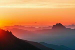 Montagne silhouettes à lever du soleil. ai génératif pro photo