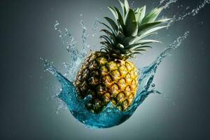 l'eau éclaboussure sur ananas fruit. ai génératif pro photo