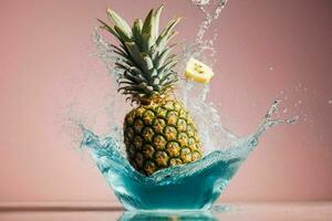 l'eau éclaboussure sur ananas fruit. ai génératif pro photo