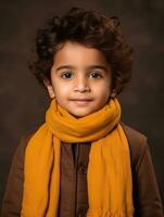 content Indien enfant dans décontractée Vêtements contre une neutre Contexte ai génératif photo