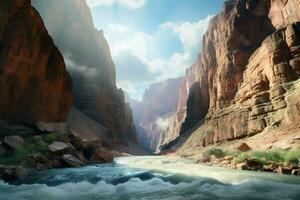 une canyon avec une se précipiter rivière photo