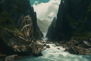 une canyon avec une se précipiter rivière photo