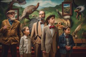 une papa et le sien famille visite une musée photo