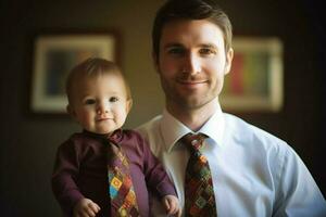 une papa portant une Fait main attacher fabriqué par le sien enfant photo