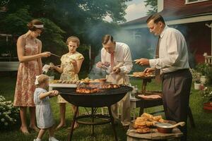 une famille barbecue dans honneur de les pères journée photo