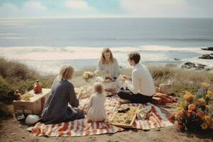 une famille pique-nique à le plage photo