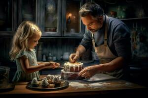 une père et fille cuisson une gâteau ensemble photo