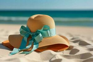 une souple plage chapeau avec une turquoise ruban photo