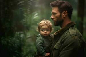 une portrait de une père et enfant dans Naturel réglage photo