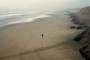 une solitaire marcher sur une déserté plage photo