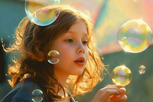 soufflant bulles sur une ensoleillé journée photo