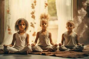 les enfants Faire yoga et méditation ensemble photo