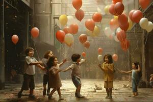 les enfants en jouant avec des ballons photo