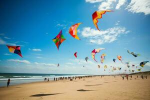 cerfs-volants planant plus de le plage photo