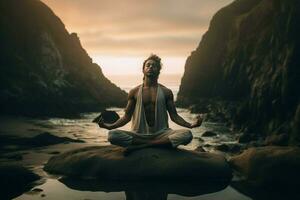pratiquant yoga et pleine conscience photo