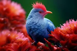 une oiseau avec une bleu tête et rouge tête est assis sur une pi photo