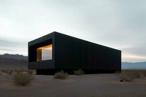 une noir bâtiment dans le désert photo