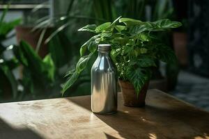 une bouteille de Lait avec une métal couvercle des stands sur une languette photo