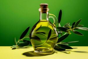 une bouteille de olive pétrole avec une vert Contexte photo