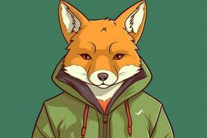 une dessin animé Renard avec une vert veste et une vert hoo photo