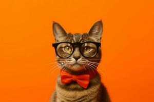 une chat portant des lunettes et une noir bordé monocle photo