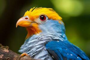 une coloré oiseau avec une Jaune œil et une bleu tête photo