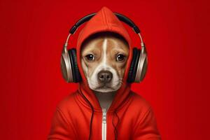 une chien dans une rouge sweat à capuche avec une rouge sweat à capuche et une il a photo